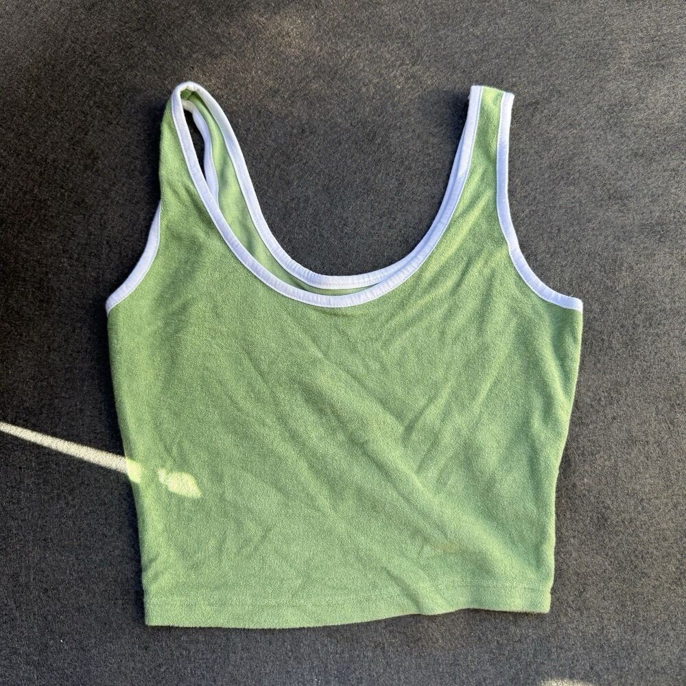 teddy crop top xs green white lined small cropped tank fresh lime A5